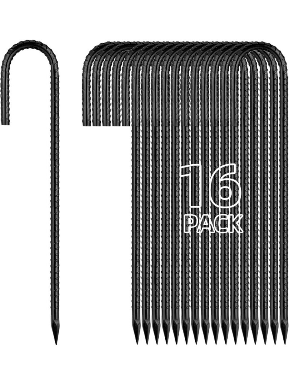 Heavy Duty 12" Metal Rebar Stakes - 16-Pack Galvanized Ground Stakes for Tents